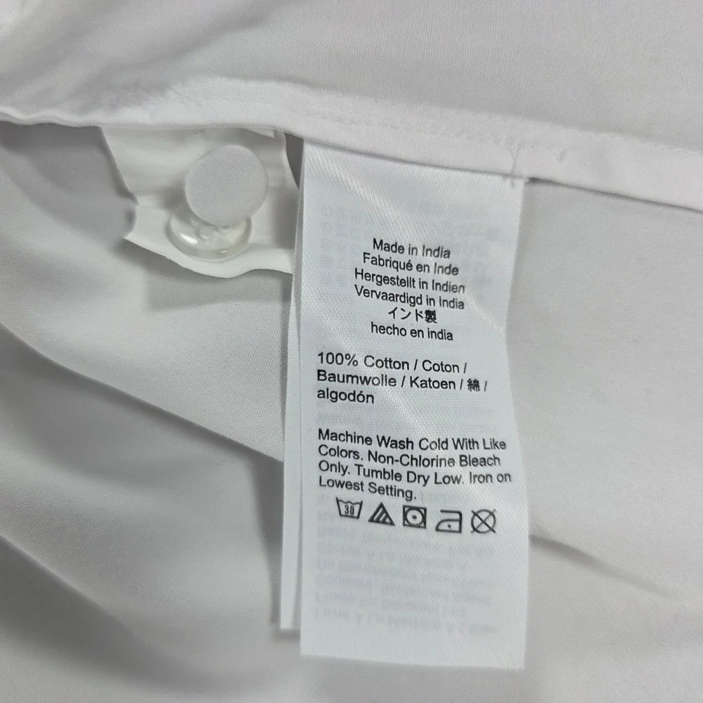 Madewell Womens XL White Tie Neck V- Neck‎ Button Front Top Puff Sleeve Blouse